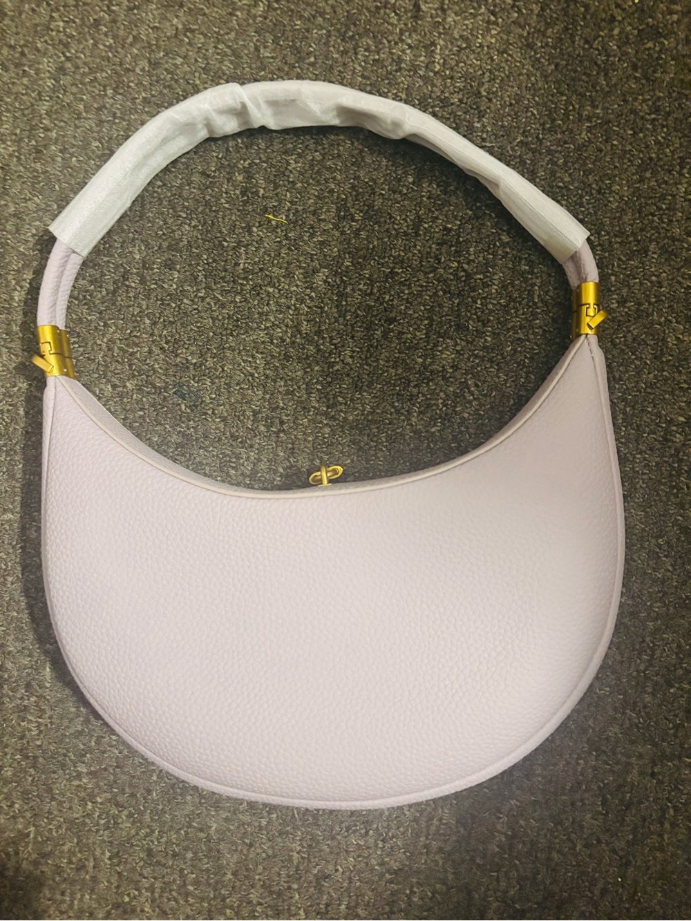 Elegant Light Lavender Crescent Shoulder Bag with Gold Hardware w/ long belt